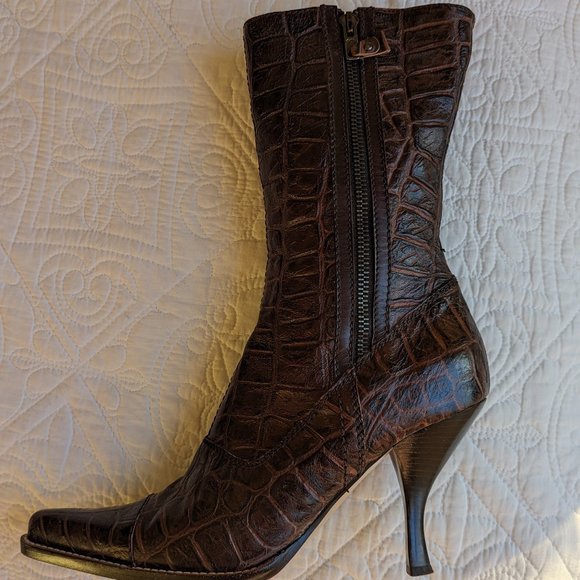 Miu Miu Embossed Crocodile  Boots  Size 39 - Picture 1 of 12